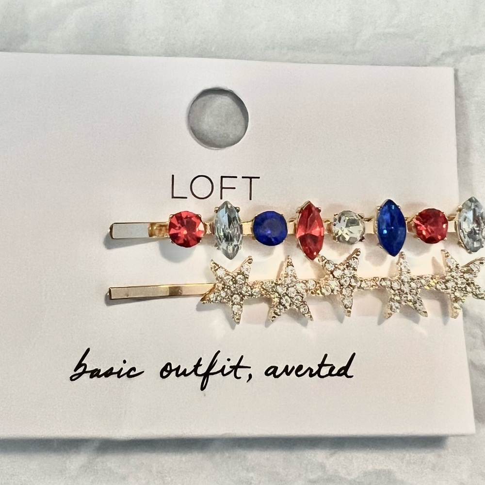 Patriotic Gem and Star Hair Clips with Gold Accents